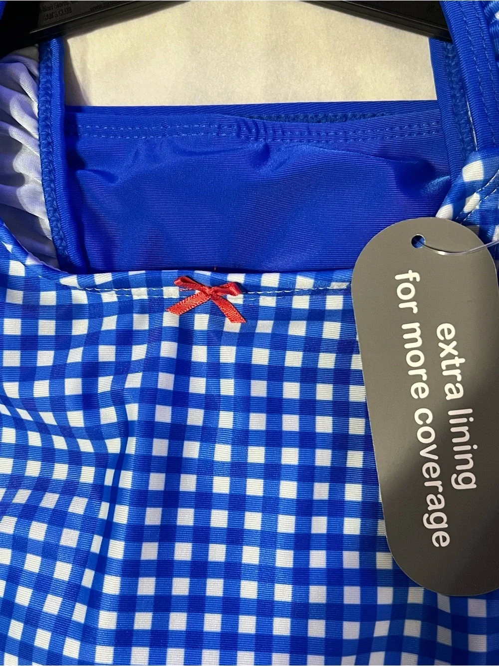 NWT Girls Blue Gingham Ruffle Tankini Swimsuit 2 Piece UPF 50+ Size 14/16
